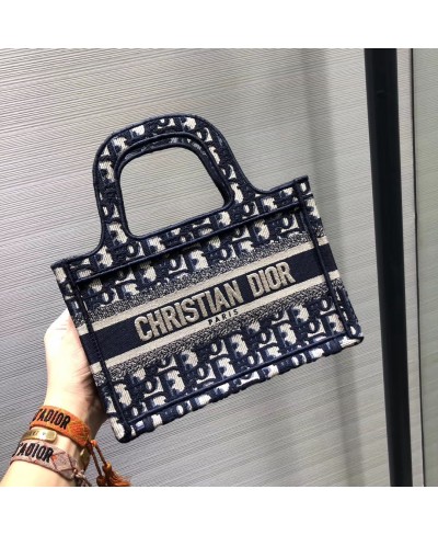 CHRISTIAN DIOR BLUE DIOR OBLIQUE EMBROIDERED MINI DIOR BOOK TOTE