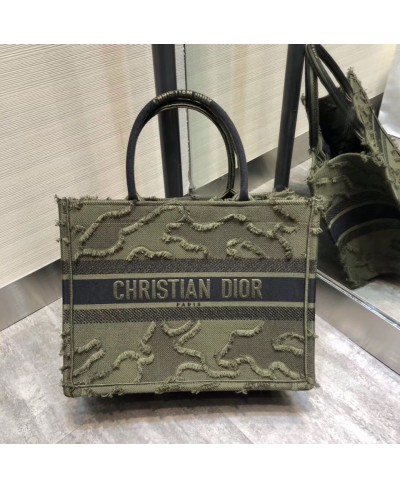 CHRISTIAN DIOR SMALL GREEN CAMOUFLAGE EMBROIDERED DIOR BOOK TOTE