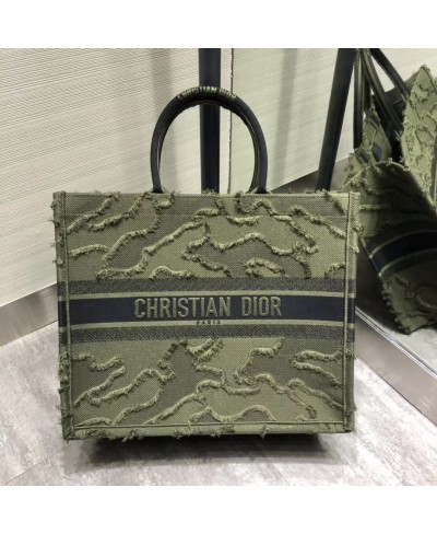 CHRISTIAN DIOR GREEN CAMOUFLAGE EMBROIDERED DIOR BOOK TOTE