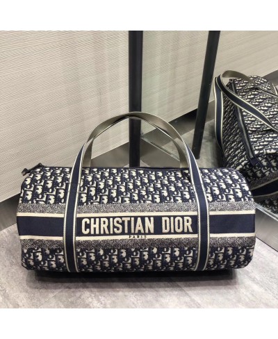 CHRISTIAN DIOR BOWLING  BAG IN EMBROIDERED CANVAS BLUE