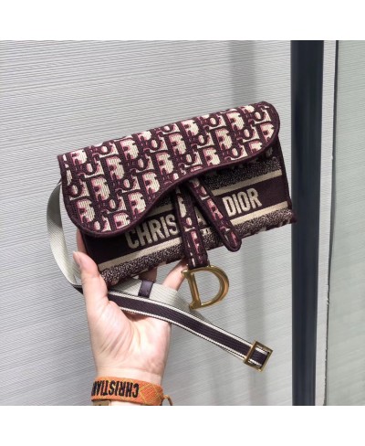 CHRISTIAN DIOR BURGUNDY SADDLE DIOR OBLIQUE POCHETTE