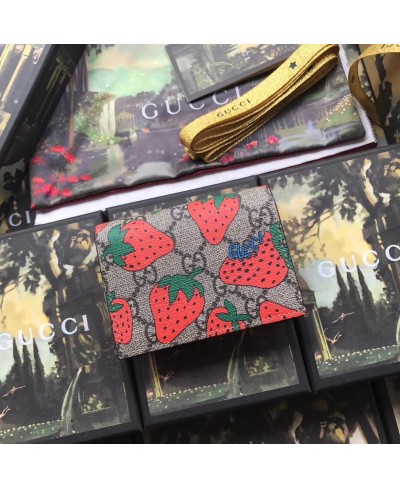 GUCCI GG Gucci Strawberry print card case wallet