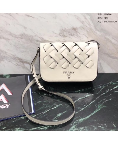 PRADA Leather shoulder bag with large woven motif