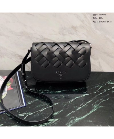 PRADA Leather shoulder bag with large woven motif