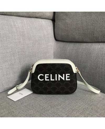 CELINE SMALL CAMERA BAG IN TRIOMPHE CANVAS WITH CELINE PRINT