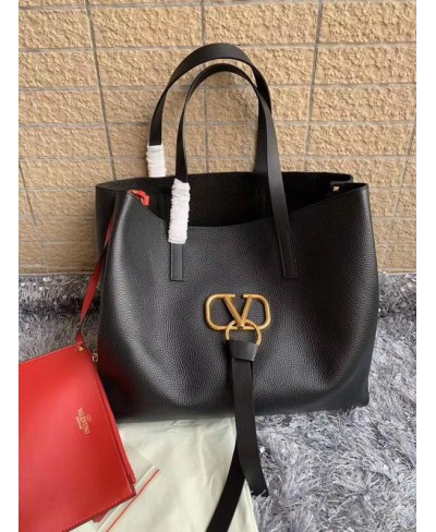 VALENTINO E/W VRING GRAINY CALFSKIN TOTE BAG