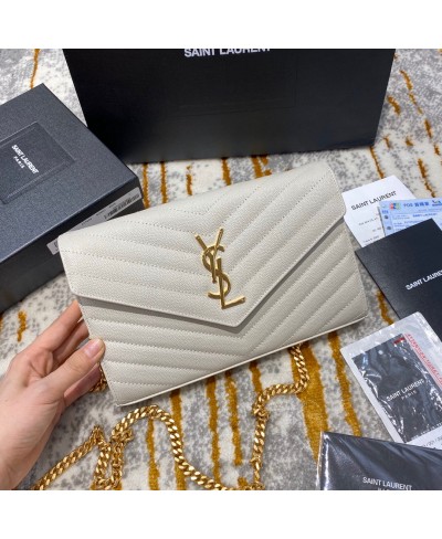 ENVELOPE MONOGRAM A CATENA IN PELLE STAMPATA GRAIN DE POUDRE (PELLE ORIGINALE)SAINT LAURENT