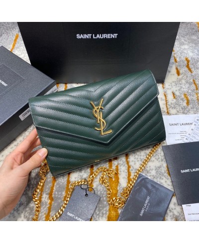 SAINT LAURENT ENVELOPE CHAIN WALLET IN GRAIN DE POUDRE EMBOSSED LEATHER (ORIGINAL LEATHER)