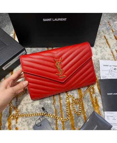 SAINT LAURENT ENVELOPE CHAIN WALLET IN GRAIN DE POUDRE EMBOSSED LEATHER (ORIGINAL LEATHER)