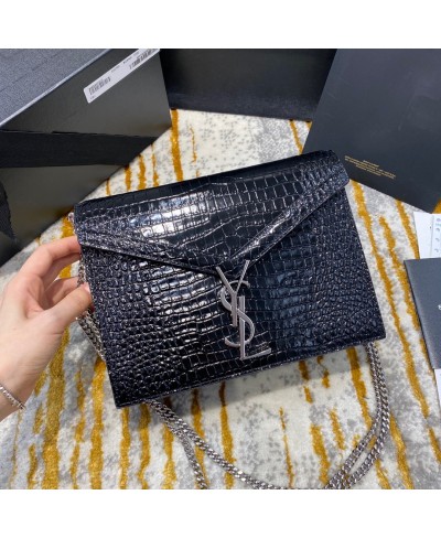 SAINT LAURENT CASSANDRA MONOGRAM CLASP BAG IN CROCODILE EMBOSSED SHINY LEATHER(ORIGINAL LEATHER)