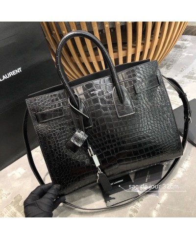 SAINT LAURENT CLASSIC SAC DE JOUR SMALL IN EMBOSSED CROCODILE SHINY LEATHER