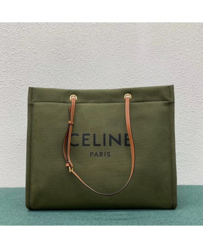 BORSA CABAS CELINE SQUADRATA IN TESSUTO CON STAMPA CELINE E PELLE DI VITELLO CELINE