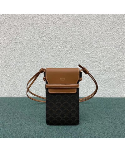 CELINE PHONE POUCH IN TRIOMPHE CANVAS AND LAMBSKIN