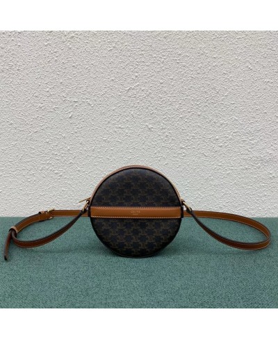 CELINE ROUND PURSE ON STRAP IN TRIOMPHE CANVAS AND LAMBSKIN