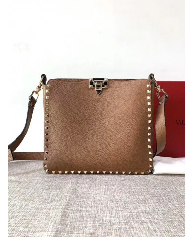 VALENTINO SMALL GRAIN CALFSKIN LEATHER ROCKSTUD HOBO BAG