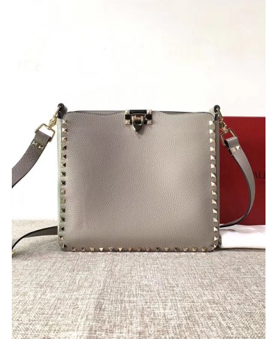 VALENTINO SMALL GRAIN CALFSKIN LEATHER ROCKSTUD HOBO BAG