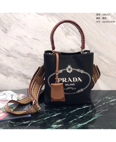 PRADA Prada Panier canvas and leather bag