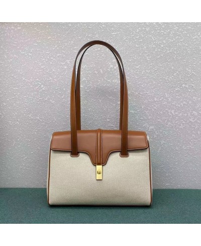 CELINE MEDIUM SOFT 16 BAG IN TEXTILE AND CALFSKIN TAN/WHITE