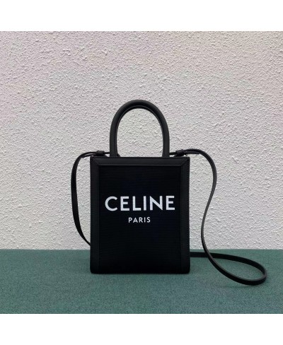 CELINE MINI VERTICAL CABAS CELINE IN TEXTILE WITH CELINE PRINT AND CALFSKIN