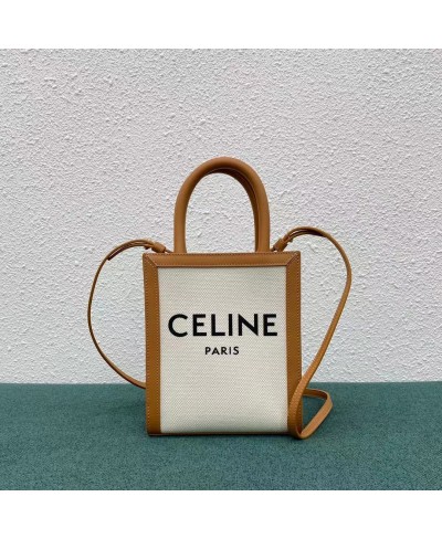 CELINE MINI VERTICAL CABAS CELINE IN TEXTILE WITH CELINE PRINT AND CALFSKIN