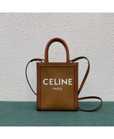 CELINE MINI VERTICAL CABAS CELINE IN TEXTILE WITH CELINE PRINT AND CALFSKIN