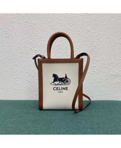 CELINE MINI VERTICAL CABAS CELINE IN TEXTILE WITH CELINE PRINT AND CALFSKIN