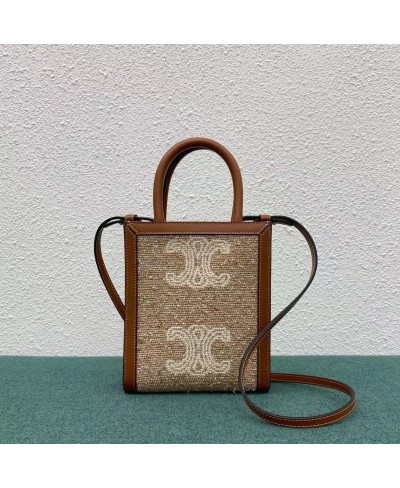 CELINE MINI VERTICAL CABAS CELINE IN JUTE CANVAS AND CALFSKIN