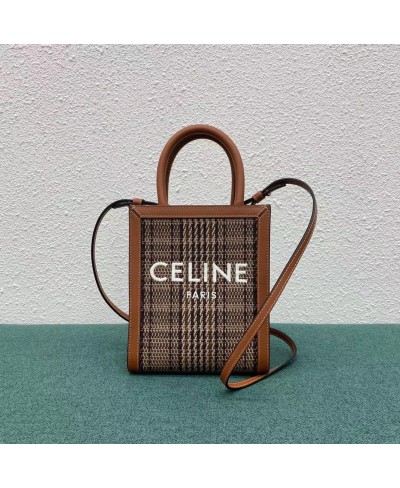 CELINE MINI VERTICAL CABAS CELINE IN JUTE CANVAS AND CALFSKIN