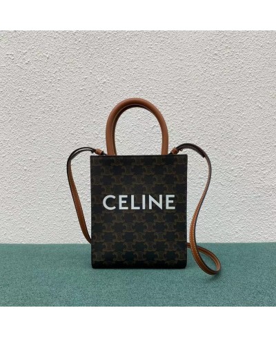 CELINE MINI VERTICAL CABAS IN TRIOMPHE CANVAS AND CALFSKIN WITH CELINE PRINT