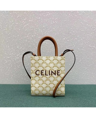 CELINE MINI VERTICAL CABAS IN TRIOMPHE CANVAS AND CALFSKIN WITH CELINE PRINT