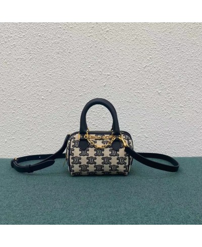 CELINE MINI BOSTON BAG IN  TEXTILE WITH TRIOMPHE EMBROIDERY