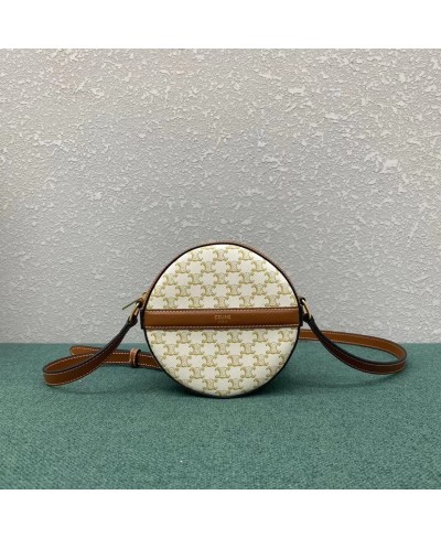 CELINE ROUND PURSE ON STRAP IN TRIOMPHE CANVAS AND LAMBSKIN