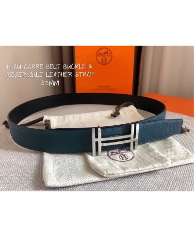 Fibbia da cintura H au Carré & Pelle reversibile per cintura 32 mm HERMES