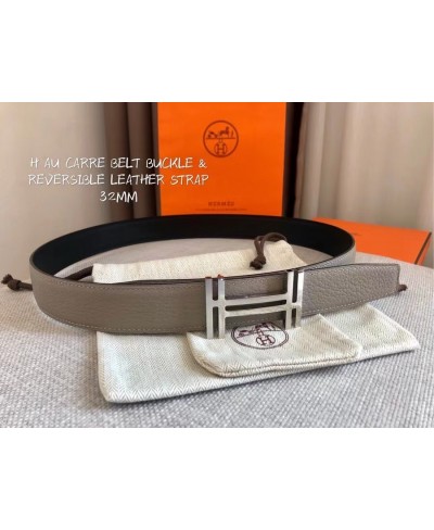 Fibbia da cintura H au Carré & Pelle reversibile per cintura 32 mm HERMES