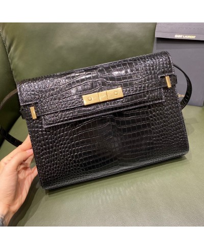 BORSA MANHATTAN IN PELLE LUCIDA DI COCCODRILLO GOFFRATA (PELLE ORIGINALE) SAINT LAURENT