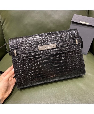 SAINT LAURENT MANHATTAN SHOULDER BAG IN CROCODILE-EMBOSSED SHINY LEATHER (ORIGINAL LEATHER)