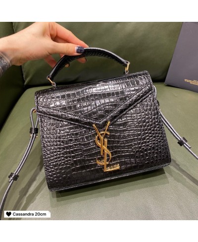 SAINT LAURENT CASSANDRA MINI TOP HANDLE BAG IN CROCODILE-EMBOSSED SHINY LEATHER(ORIGINAL LEATHER)