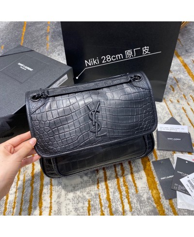 SAINT LAURENT NIKI MEDIUM IN CROCODILE-EMBOSSED NUBUCK