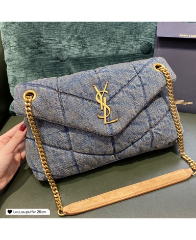 SAINT LAURENT PUFFER SMALL BAG IN QUILTED VINTAGE DENIM AND SUEDE(ORIGINAL LEATHER)