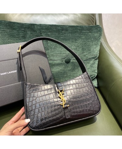 SAINT LAURENT LE 5 À 7 HOBO BAG IN CROCODILE-EMBOSSED SHINY LEATHER (ORIGINAL LEATHER)