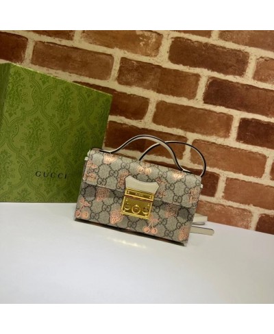 Mini borsa Padlock con stampa ciliegie e fragole GUCCI