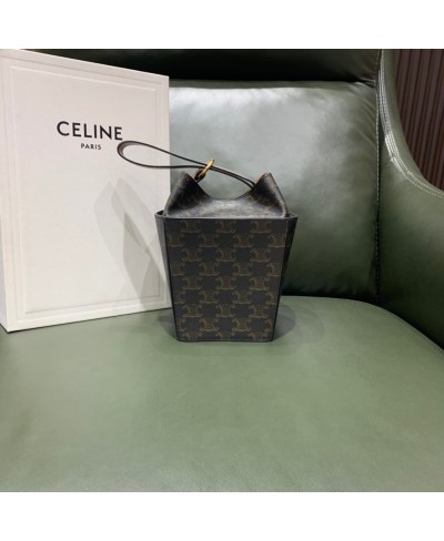 CELINE STRAP BOX IN TRIOMPHE CANVAS AND CALFSKIN