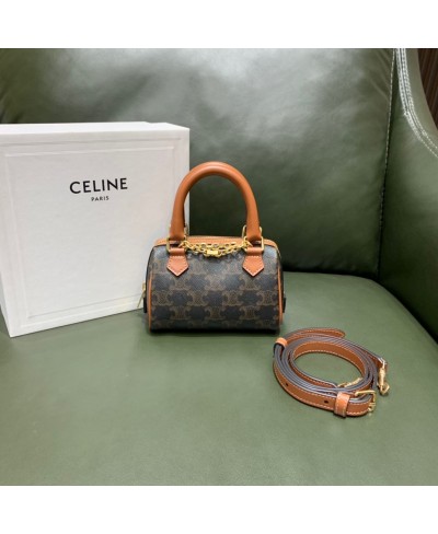 CELINE MINI BOSTON BAG IN TRIOMPHE CANVAS