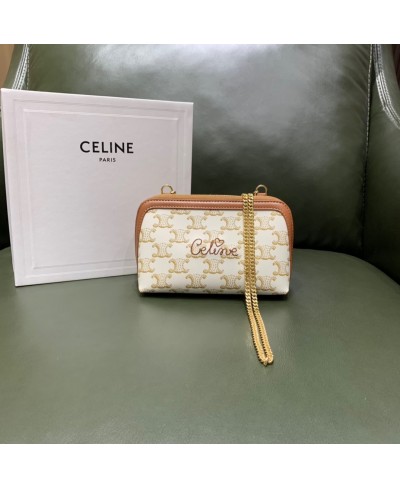 CELINE CLUTCH WITH CHAIN IN TRIOMPHE CANVAS AND LAMBSKIN