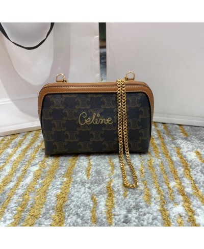 CELINE CLUTCH WITH CHAIN IN TRIOMPHE CANVAS AND LAMBSKIN