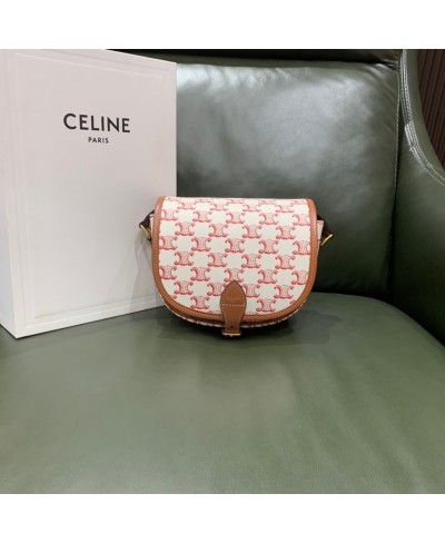 CELINE MEDIUM FOLCO BAG IN TRIOMPHE CANVAS AND CALFSKIN