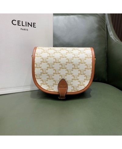 CELINE MEDIUM FOLCO BAG IN TRIOMPHE CANVAS AND CALFSKIN