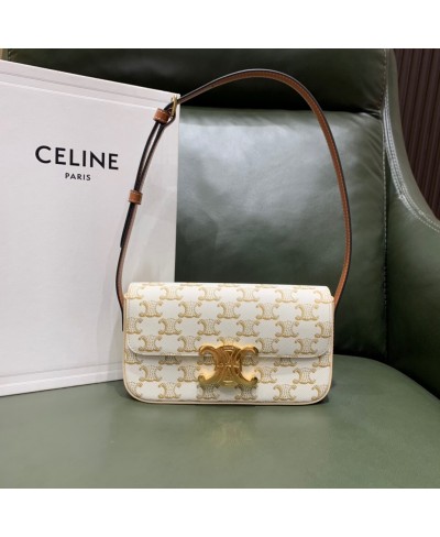 CELINE TRIOMPHE SHOULDER BAG IN TRIOMPHE CANVAS AND CALFSKIN