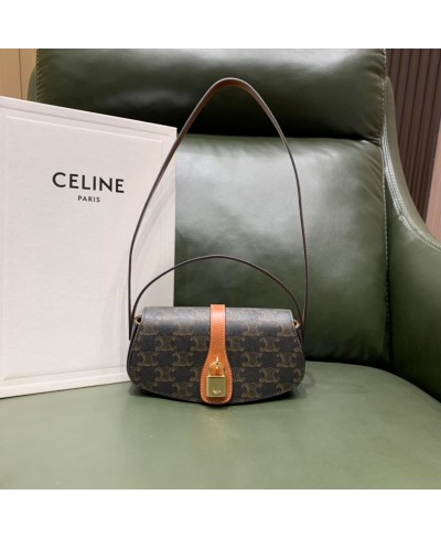 CLUTCH ON STRAP IN TRIOMPHE CANVAS AND CALFSKIN CELINE