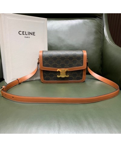 CELINE MEDIUM TRIOMPHE BAG IN TRIOMPHE CANVAS AND CALFSKIN